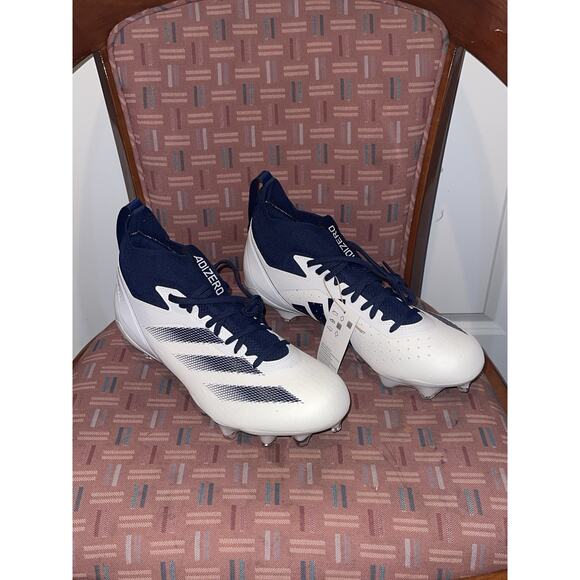 New Men’s 12 Adidas Adizero IMPACT+ Football Cleats Cloud White/Navy IH7455 - Picture 3 of 7